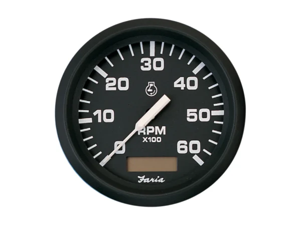 Faria Euro Black 4" Tachometer w/Hourmeter - 6,000 RPM (Gas - Inboard)