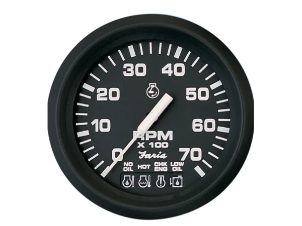 Faria Euro Black 4" Tachometer w/Systemcheck 7000 RPM (Gas) f/ Johnson / Evinrude Outboard)