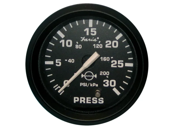 Faria Euro Black 2" Water Pressure Gauge (30 PSI)