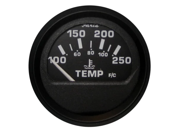 Faria Euro Black 2" Water Temperature Gauge (100-250°F)