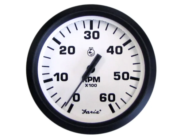 Faria Euro White 4" Tachometer - 6000 RPM (Gas) (Inboard & I/O)