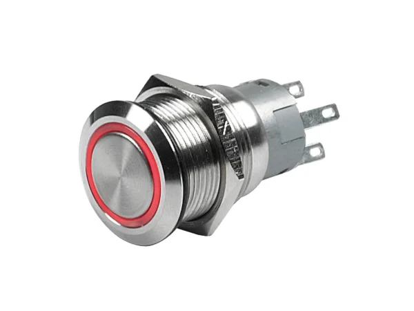 Marinco Push Button Switch - 24V Latching On/Off - Red LED