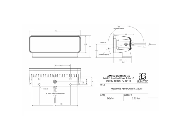 Lumitec Maxillume h60 - Trunnion Mount Flood Light - White Dimming - Black Housing - Image 3