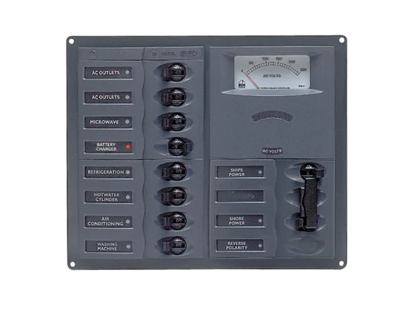 BEP AC Circuit Breaker Panel w/Analog Meters, 8SP 2DP AC120V Stainless Steel Vertical