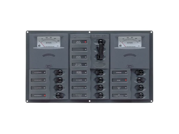 BEP AC Circuit Breaker Panel w/Analog Meters, 12SP 2DP AC230V Stainless Steel Horizonal