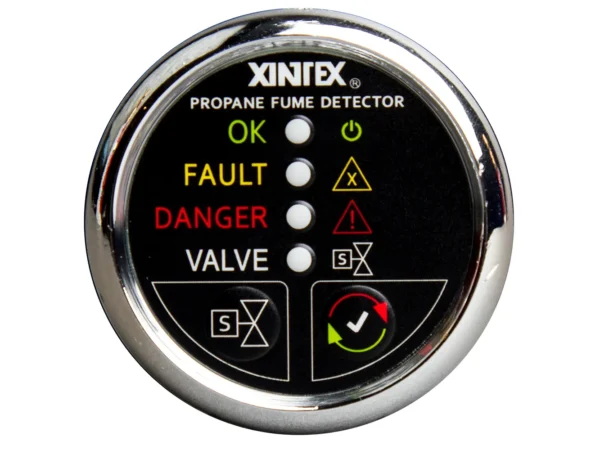 Fireboy-Xintex Propane Fume Detector w/Plastic Sensor & Solenoid Valve - Chrome Bezel Display