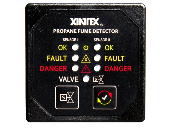 Fireboy-Xintex Propane Fume Detector & Alarm w/2 Plastic Sensors & Solenoid Valve - Square Black Bezel Display