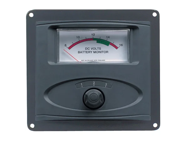 BEP 3 Input Panel Mounted Analog 12V Battery Condition Meter (Expanded Scale 8-16V DC Range)