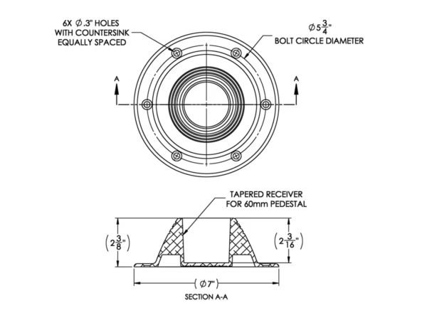 TACO Table Support - Surface Mount - Fits 2-3/8" Pedestals - Image 2