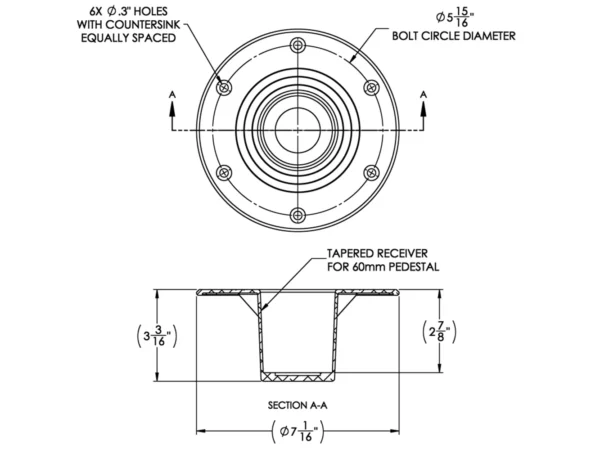 TACO Table Support - Flush Mount - Fits 2-3/8" Pedestals - Image 2