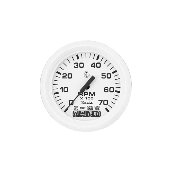 Faria Dress White 4" Gauge - 7000 RPM Tachometer With System Check Indicator (Gas) (J/E Outboard)