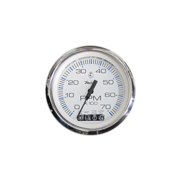 Faria Chesapeake SS White 4" Gauge - Tach, 7000 RPM, w/OMC system check