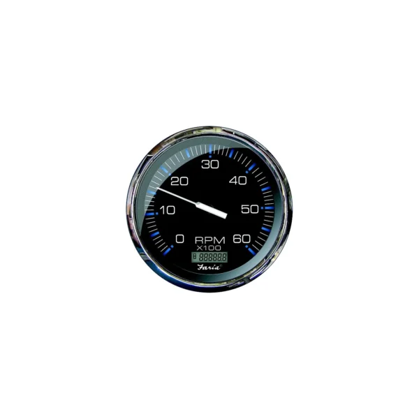 Faria F33763 Chesapeake Black Stainless Steel Tach/Hourmeter Gauge, 6000 RPM, Gas Inboard - Image 2