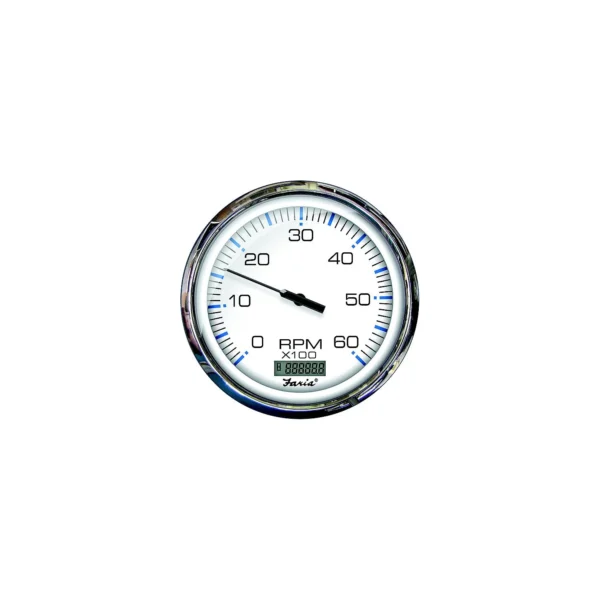 Faria F33863 Chesapeake White Stainless Steel Gauge: Tachometer w/Hourmeter, 0-6000 RPM, Gas Inboard