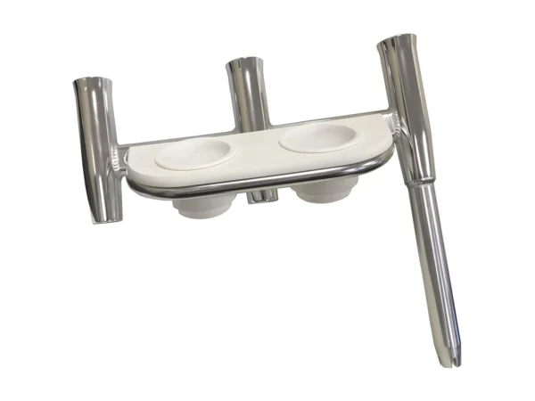 Tigress Offset Triple Rod Holder w/Cup Holders - Port Side - Polished Aluminum