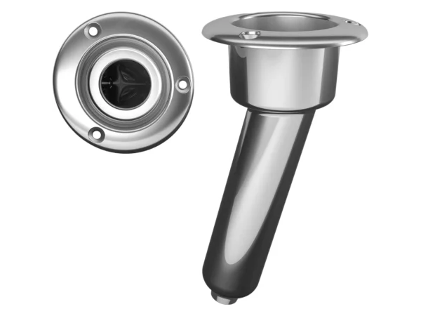 Mate Series Stainless Steel 15° Rod & Cup Holder - Drain - Round Top