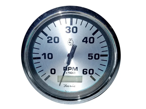 Faria Spun Silver 4" Tachometer w/Hourmeter (6000 RPM) (Gas Inboard)