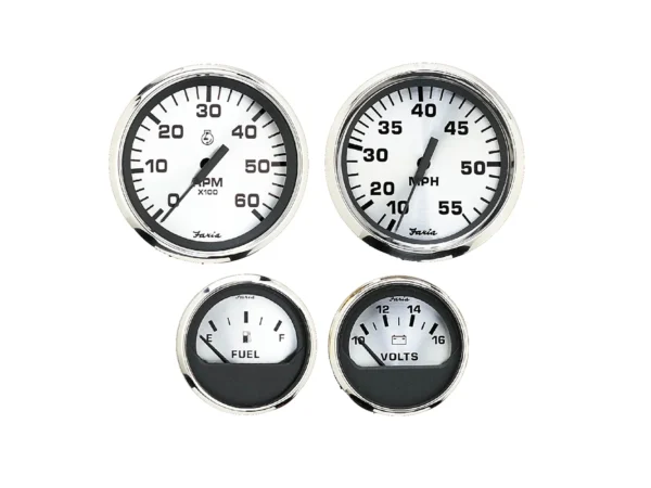 Faria Spun Silver Box Set of 4 Gauges f/Outboard Engines - Speedometer, Tach, Voltmeter & Fuel Level