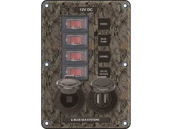 Blue Sea 4324 Circuit Breaker Switch Panel 4 Postion - Camo w/12V Socket & Dual USB