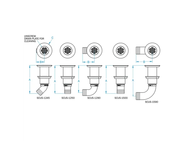 GROCO 1-1/4" Hose Barb Stainless 45 Degree Deck Drain - Image 2