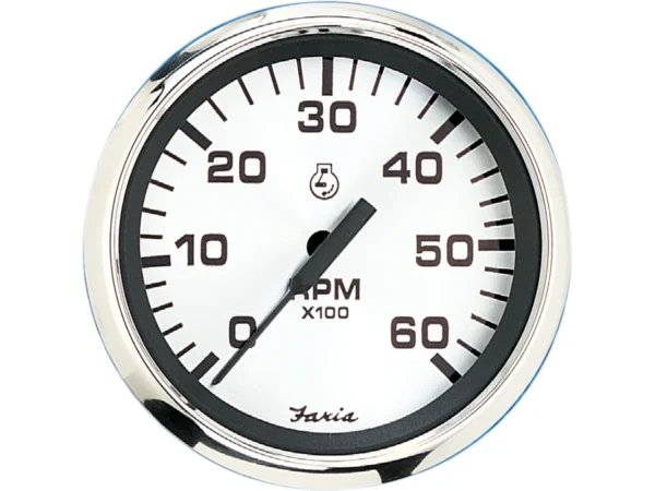 Faria Spun Silver 4" Tachometer (6000 RPM) (Gas Inboard & I/O)