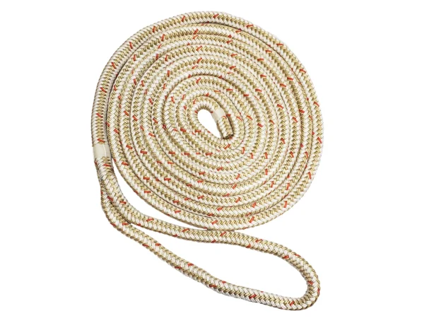 New England Ropes 3/8" Double Braid Dock Line - White/Gold w/Tracer - 15'