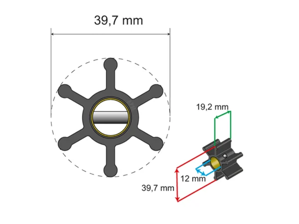 Albin Group Premium Impeller Kit - 39.7 x 12 x 19.2mm - 6 Blade - Pin Insert - Image 2