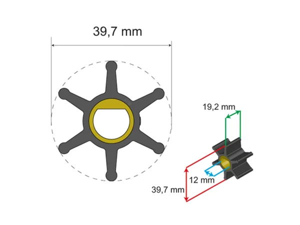 Albin Group Premium Impeller Kit - 39.7 x 12 x 19.2mm - 6 Blade - Single Flat Insert - Image 2