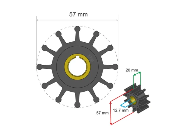 Albin Group Premium Impeller Kit 57 x 12.7 x 20mm - 12 Blade - Key Insert - Image 2