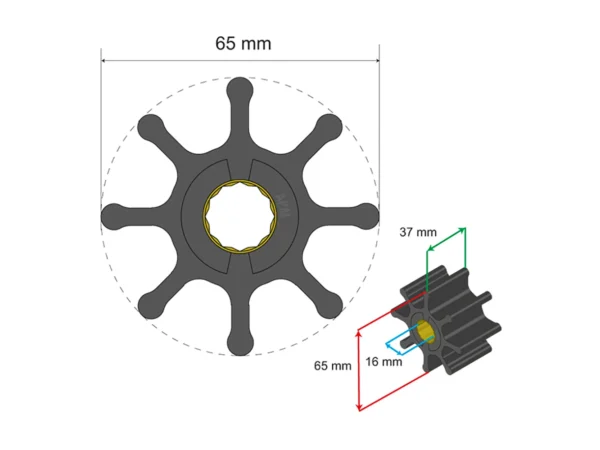 Albin Group Premium Impeller Kit 65 x 16 x 37mm - 8 Blade - Spline Insert - Image 2