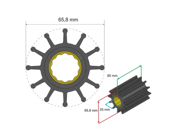 Albin Group Premium Impeller Kit 65.8 x 25 x 80mm - 12 Blade - Spline Insert - Image 2