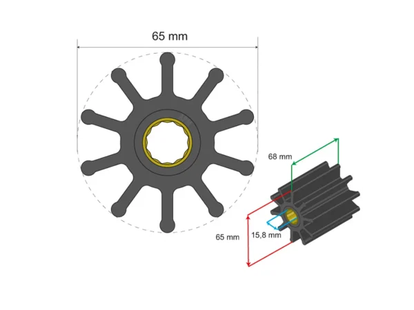 Albin Group Premium Impeller Kit 65 x 15.8 x 68mm - 10 Blade - Spline Insert - Image 2