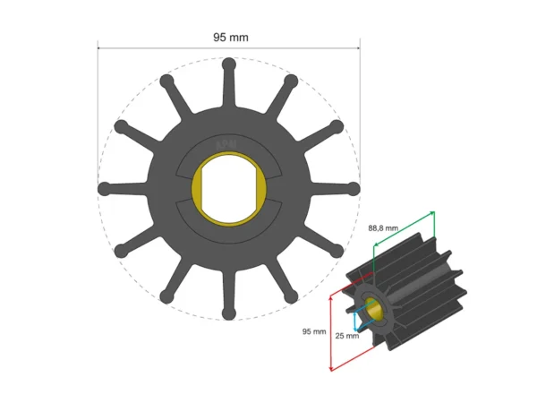 Albin Group Premium Impeller Kit 95 x 25 x 88.8mm - 12 Blade - Double Flat Insert - Image 2