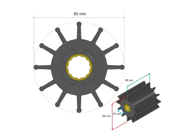 Albin Group Premium Impeller Kit 95 x 25 x 95mm - 12 Blade - Spline Insert - Image 2