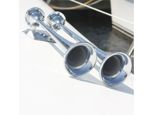 Marinco 12V Chrome Plated Dual Trumpet Air Horn - Image 2