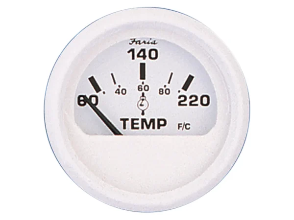 Faria Dress White 2" Cylinder Head Temperature Gauge (60 - 220° F)