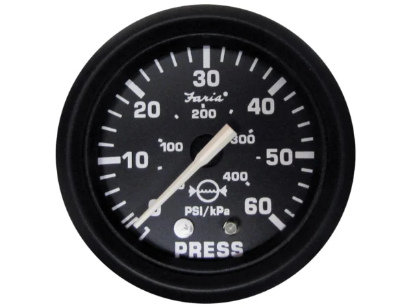 Faria Euro Black 2" Water Pressure Gauge (60 PSI)