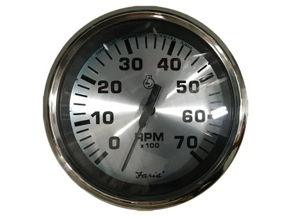 Faria Spun Silver 4" Tachometer (7000 RPM) (Outboard)