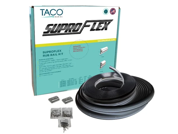 TACO SuproFlex Rub Rail Kit - Black w/Flex Chrome Insert - 1.6"H x .78"W x 60'L