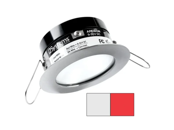 i2Systems Apeiron PRO A503 - 3W Spring Mount Light - Round - Cool White & Red - Brushed Nickel Finish