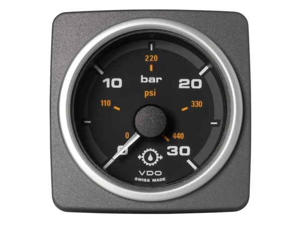 Veratron 52 MM (2-1/16") AcquaLink Transmission Oil Pressure 30 Bar/440 PSI - Black Dial & Bezel