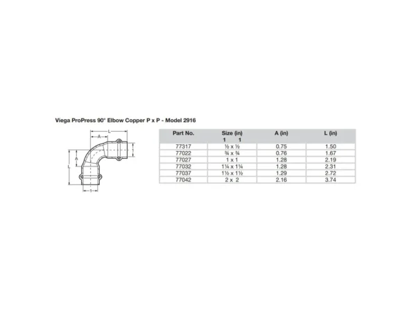 Viega ProPress 1/2" - 90° Copper Elbow - Double Press Connection - Smart Connect Technology - Image 2