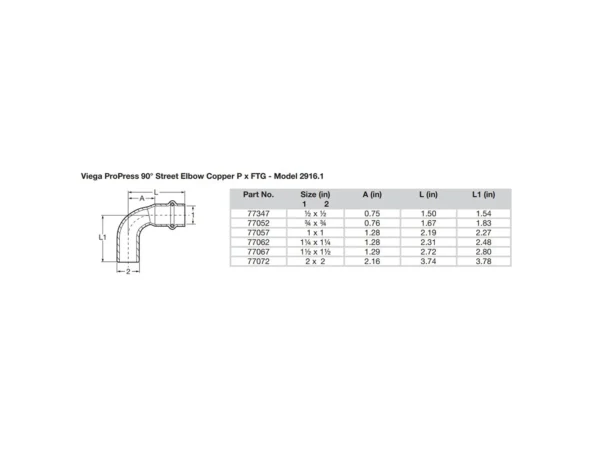 Viega Propress 1/2" - 90° Copper Elbow - Street/Press Connection - Smart Connect Technology - Image 2