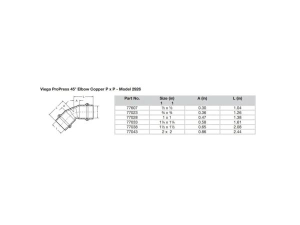 Viega ProPress 1/2" - 45° Copper Elbow - Double Press Connection - Smart Connect Technology - Image 2