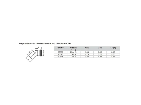 Viega ProPress - 2-1/2" - 45° Copper Elbow - Street/Press Connection - Smart Connect Technology - Image 2