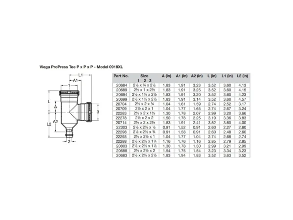 Viega ProPress 2-1/2" Copper Tee - Triple Press Connection - Smart Connect Technology - Image 2