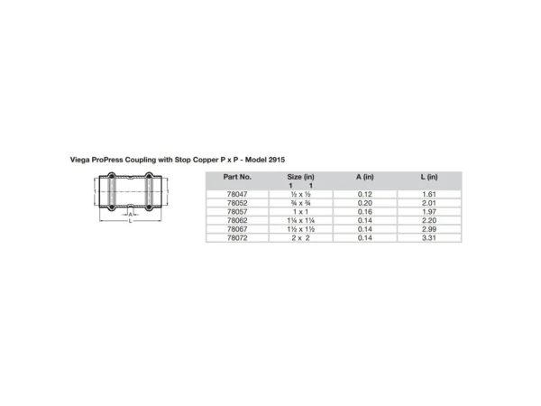 Viega ProPress 1/2" Copper Coupling w/Stop - Double Press Connection - Smart Connect Technology - Image 2