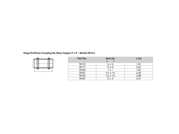 Viega ProPress 1/2" Copper Coupling w/o Stop - Double Press Connection - Smart Connect Technology - Image 2