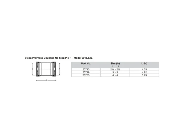 Viega ProPress 2-1/2" Copper Coupling w/o Stop - Double Press Connection - Smart Connect Technology - Image 2