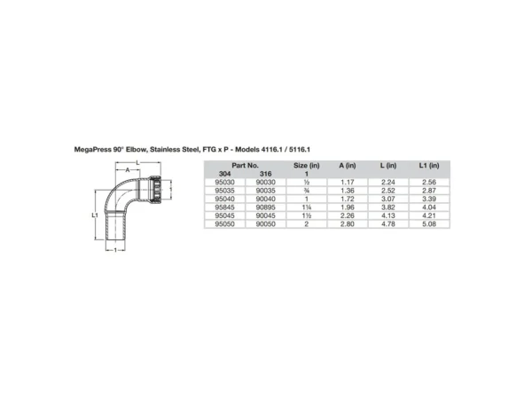 Viega MegaPress 1-1/2" 90° Stainless Steel 304 Elbow Street - Press Connection - Smart Connect Technology - Image 2